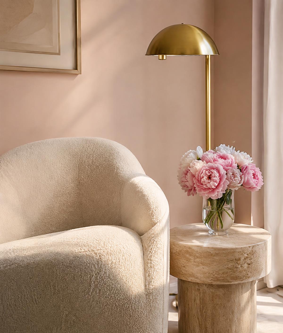 Elegant aesthetics studio with blush walls and gold accents